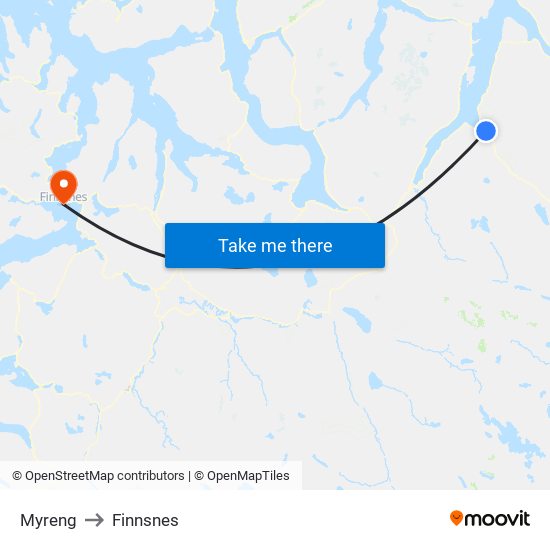 Myreng to Finnsnes map