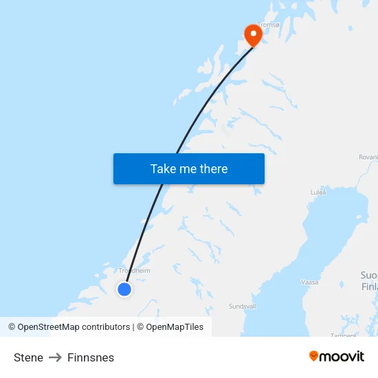 Stene to Finnsnes map