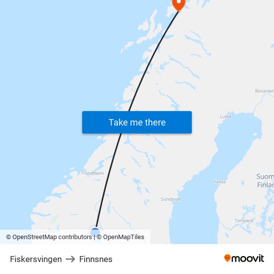Fiskersvingen to Finnsnes map