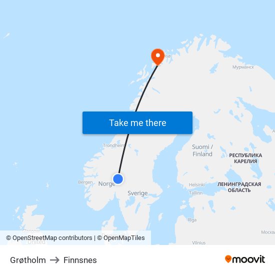 Grøtholm to Finnsnes map