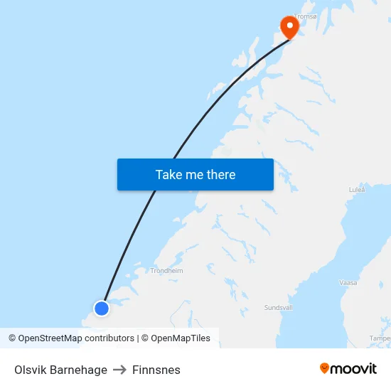 Olsvik Barnehage to Finnsnes map