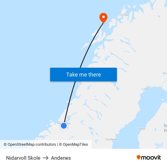 Nidarvoll Skole to Andenes map