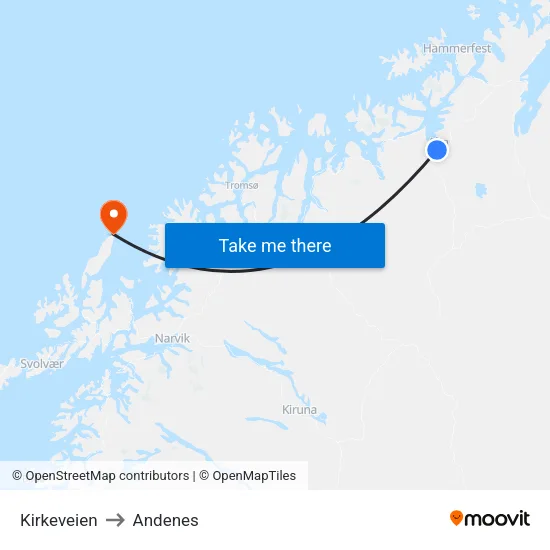 Kirkeveien to Andenes map