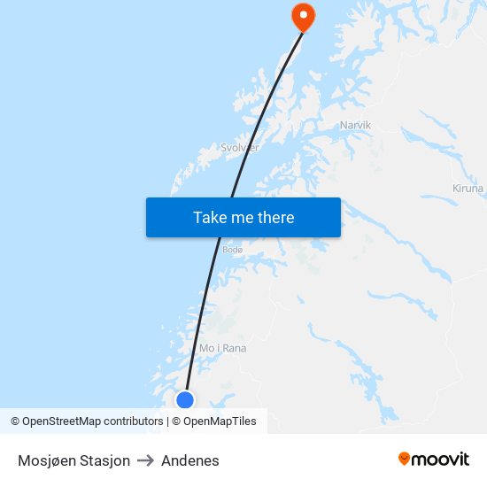 Mosjøen Stasjon to Andenes map