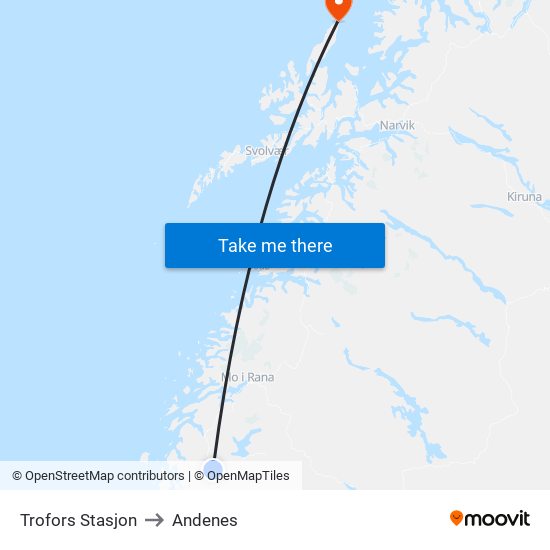 Trofors Stasjon to Andenes map