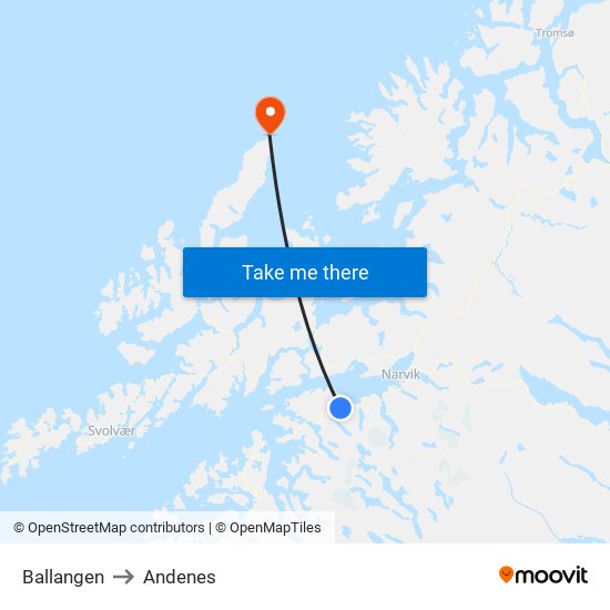 Ballangen to Andenes map