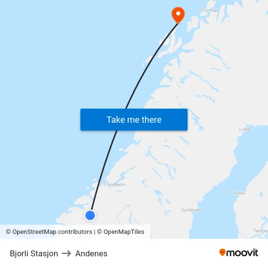 Bjorli Stasjon to Andenes map