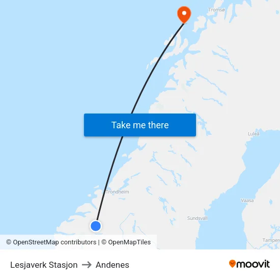 Lesjaverk Stasjon to Andenes map