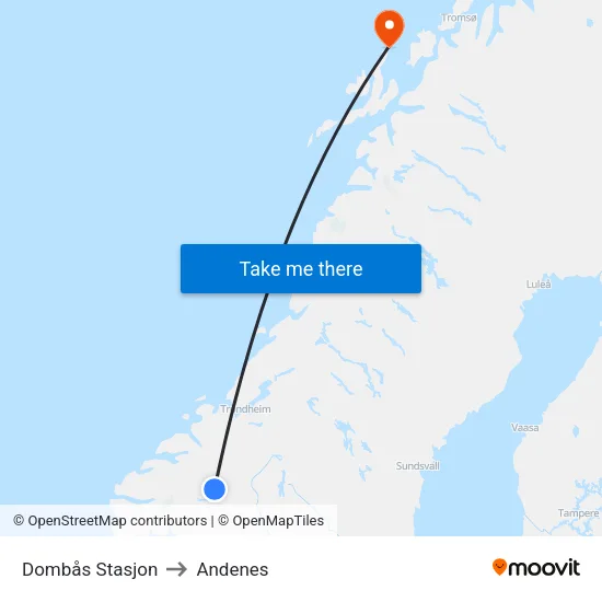 Dombås Stasjon to Andenes map