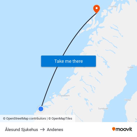 Ålesund Sjukehus to Andenes map