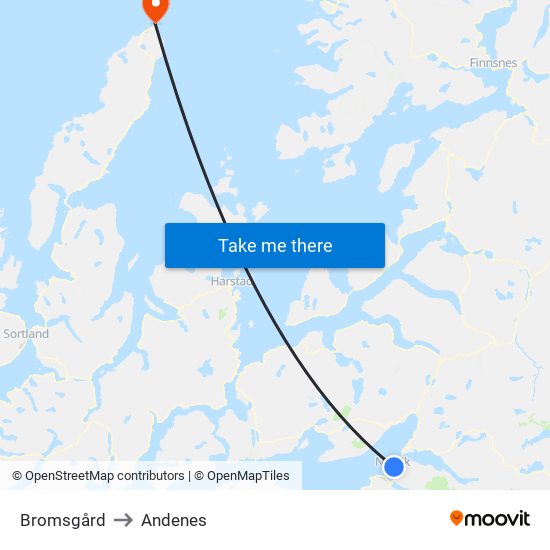 Bromsgård to Andenes map