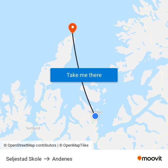 Seljestad Skole to Andenes map