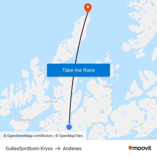Gullesfjordbotn Kryss to Andenes map