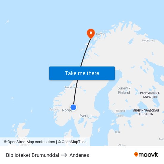 Biblioteket Brumunddal to Andenes map