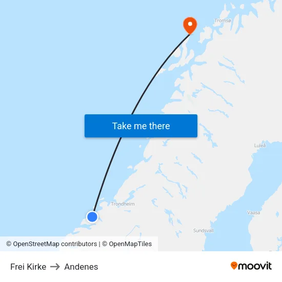 Frei Kirke to Andenes map