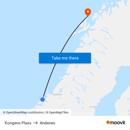 Kongens Plass to Andenes map