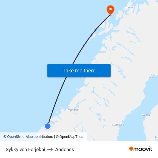Sykkylven Ferjekai to Andenes map