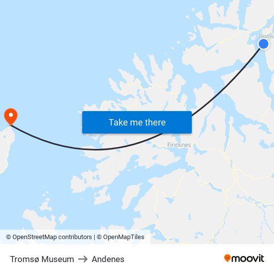 Tromsø Museum to Andenes map