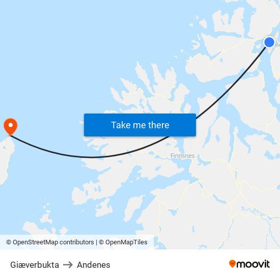 Giæverbukta to Andenes map