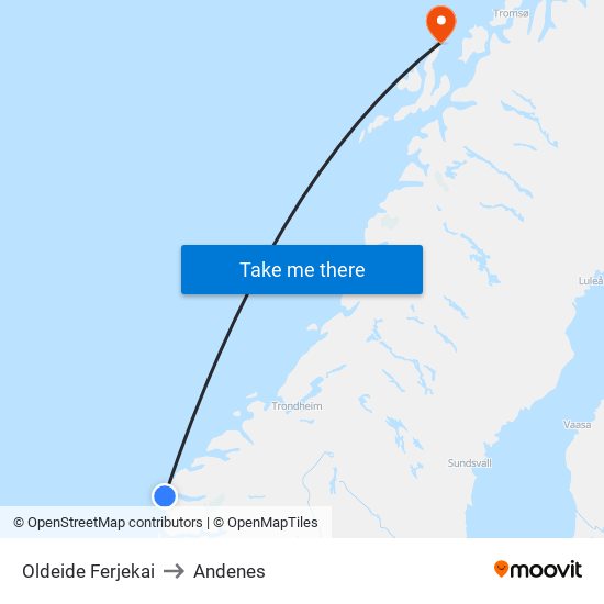 Oldeide Ferjekai to Andenes map