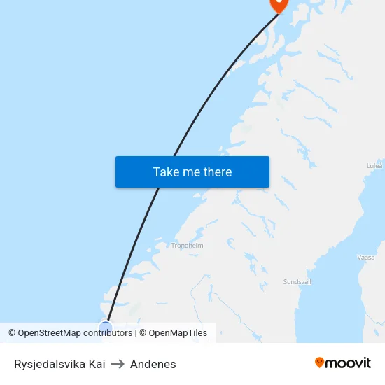 Rysjedalsvika Kai to Andenes map