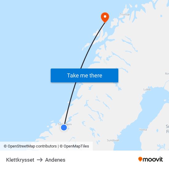 Klettkrysset to Andenes map