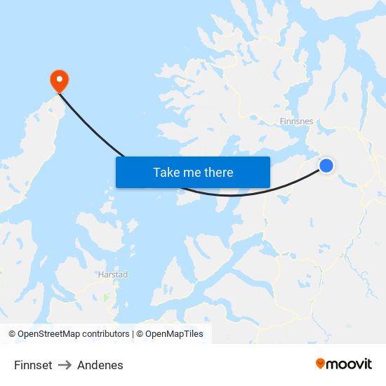 Finnset to Andenes map