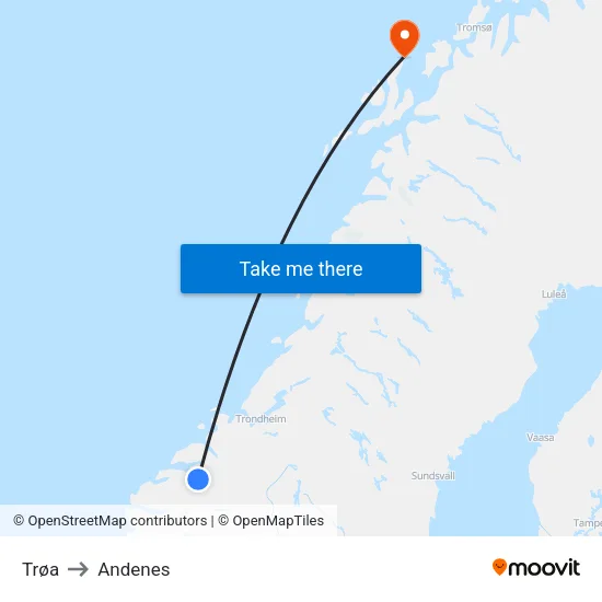 Trøa to Andenes map