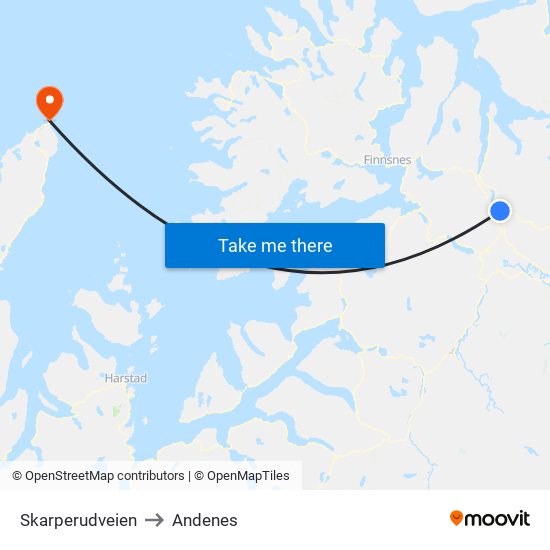 Skarperudveien to Andenes map