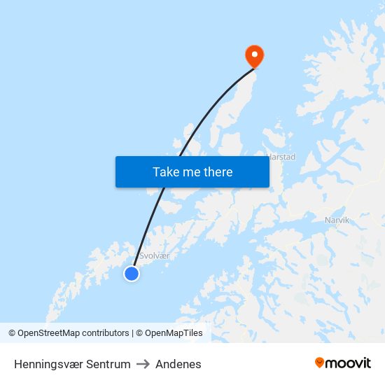 Henningsvær Sentrum to Andenes map