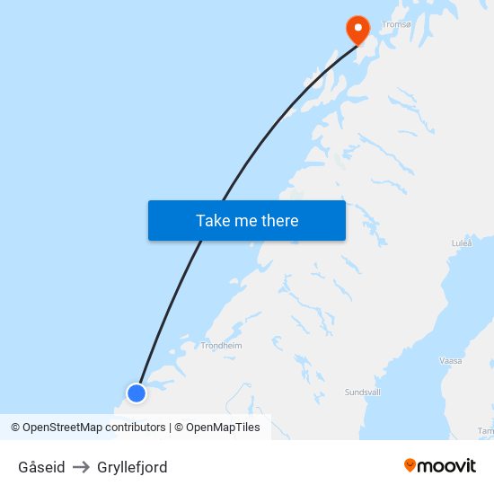 Gåseid to Gryllefjord map