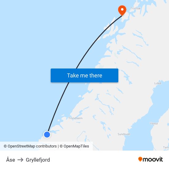 Åse to Gryllefjord map
