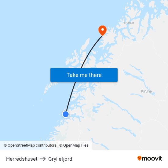 Herredshuset to Gryllefjord map