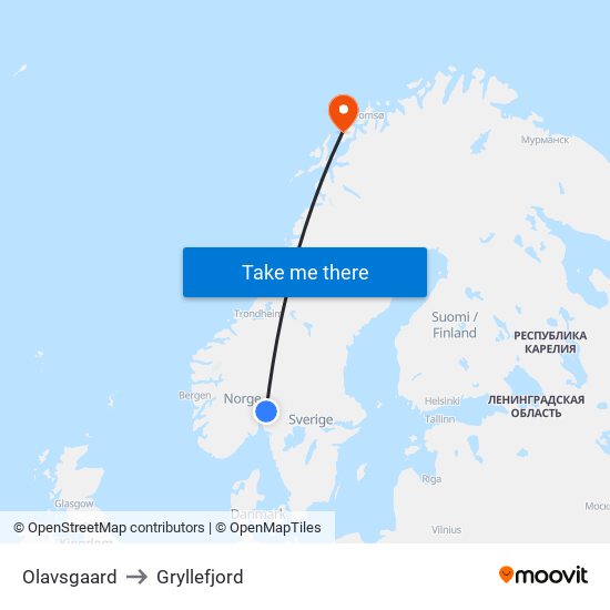 Olavsgaard to Gryllefjord map