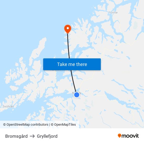 Bromsgård to Gryllefjord map
