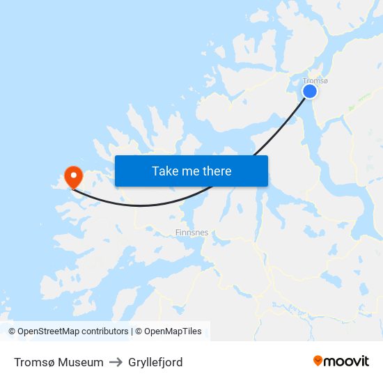 Tromsø Museum to Gryllefjord map