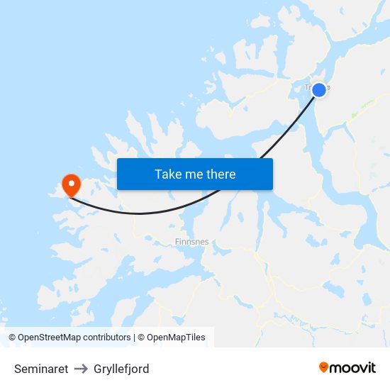 Seminaret to Gryllefjord map