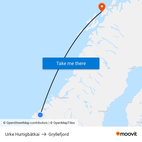 Urke Hurtigbåtkai to Gryllefjord map