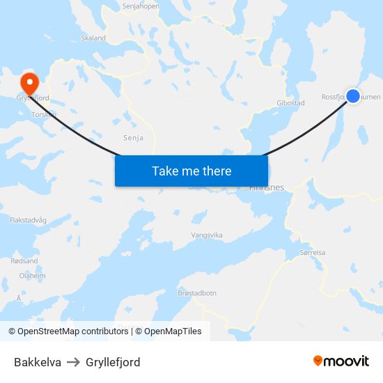 Bakkelva to Gryllefjord map