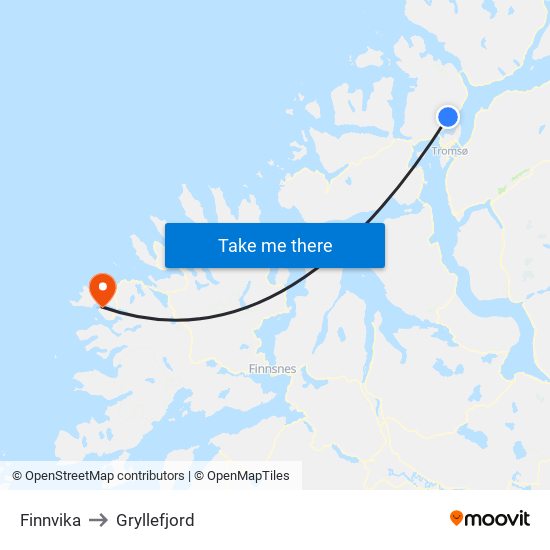 Finnvika to Gryllefjord map