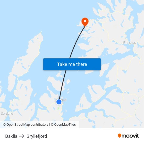 Baklia to Gryllefjord map