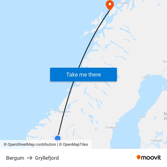 Bergum to Gryllefjord map