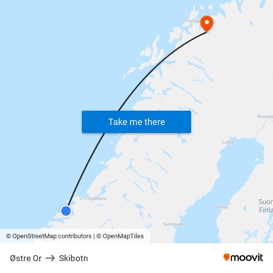 Østre Or to Skibotn map