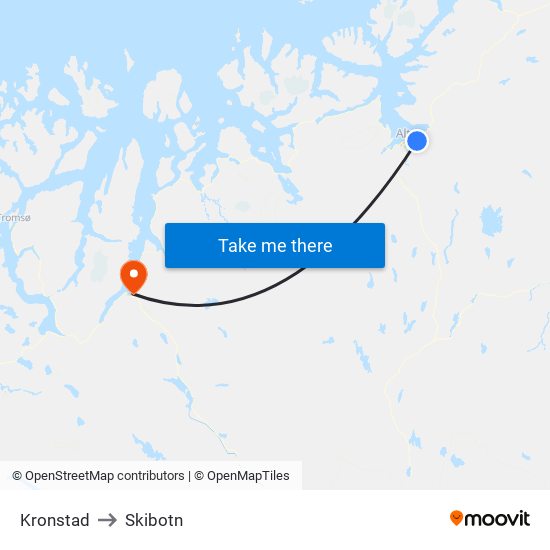Kronstad to Skibotn map