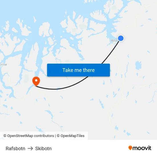 Rafsbotn to Skibotn map