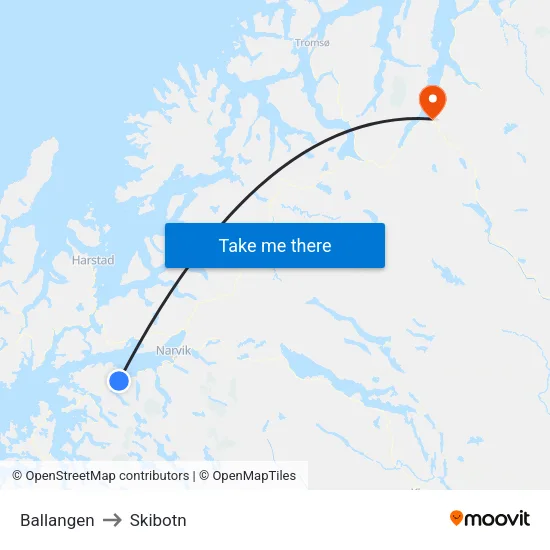 Ballangen to Skibotn map