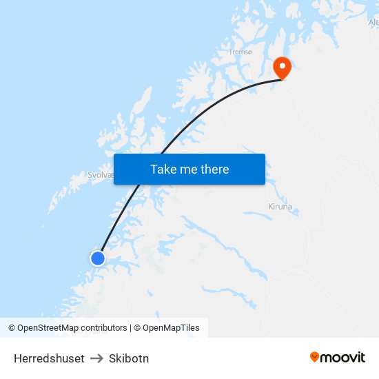 Herredshuset to Skibotn map