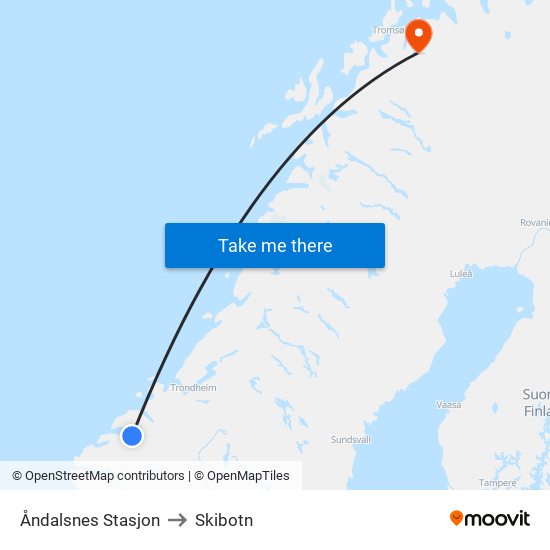 Åndalsnes Stasjon to Skibotn map