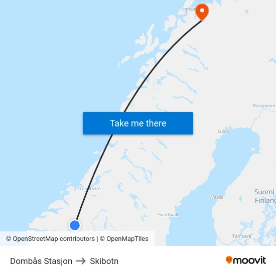 Dombås Stasjon to Skibotn map