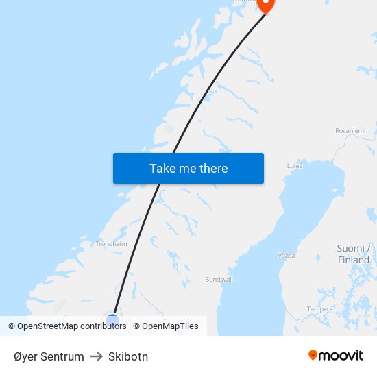 Øyer Sentrum to Skibotn map